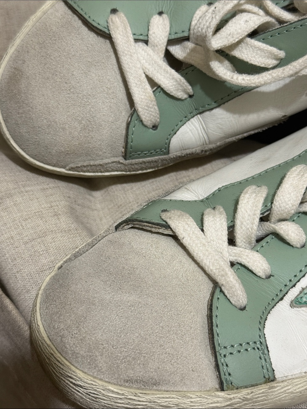 Golden Goose Women's White Sneakers with Sage Green Star & Trim - Picture 6 of 7